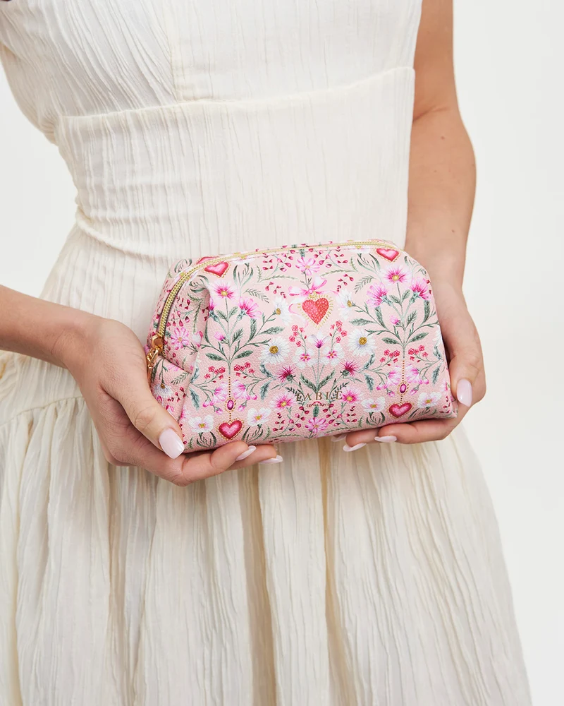 Penelope Floral Heart Pink Cosmetic Pouch