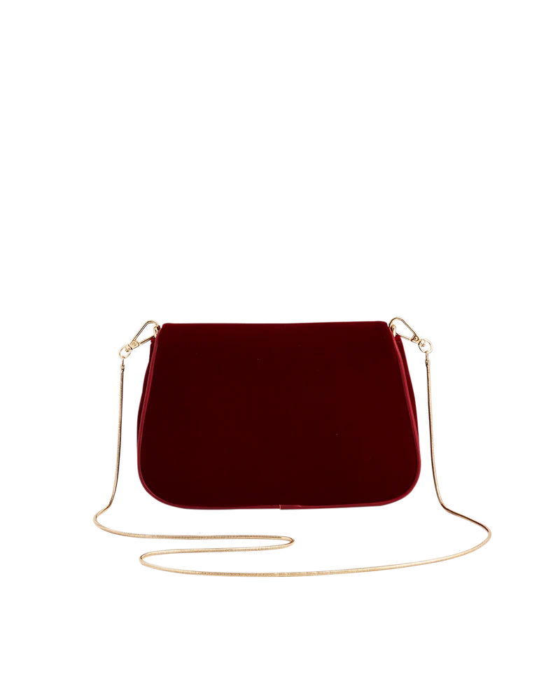 Mary Floral Embroidered Red Velvet Clutch