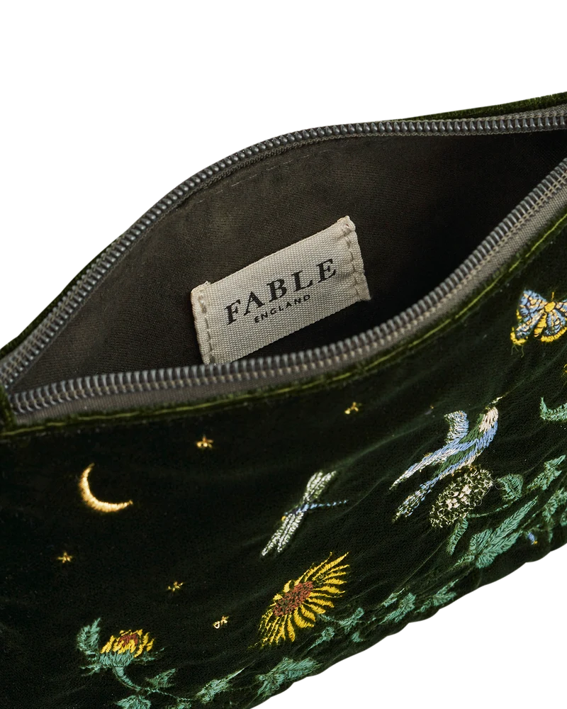 Green Sunflower Velvet Embroidered Pouch