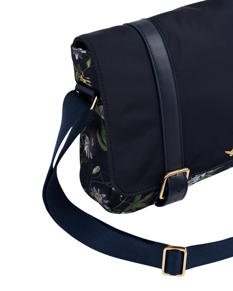 Navy Passion Flower Satchel