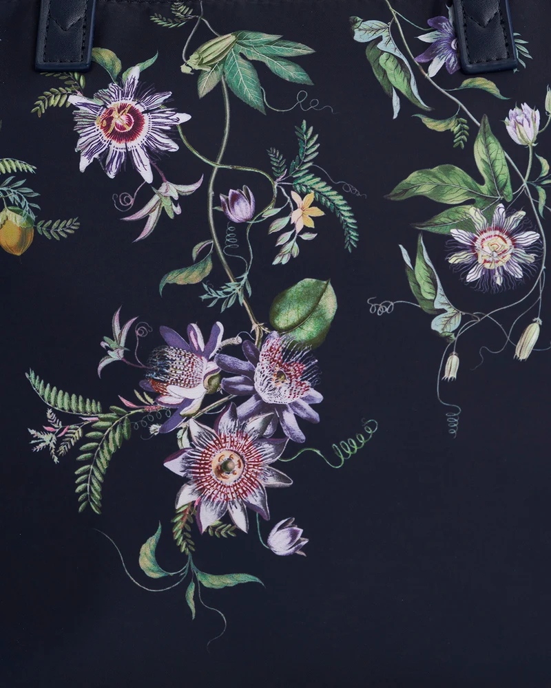 Navy Passion Flower Grab Tote
