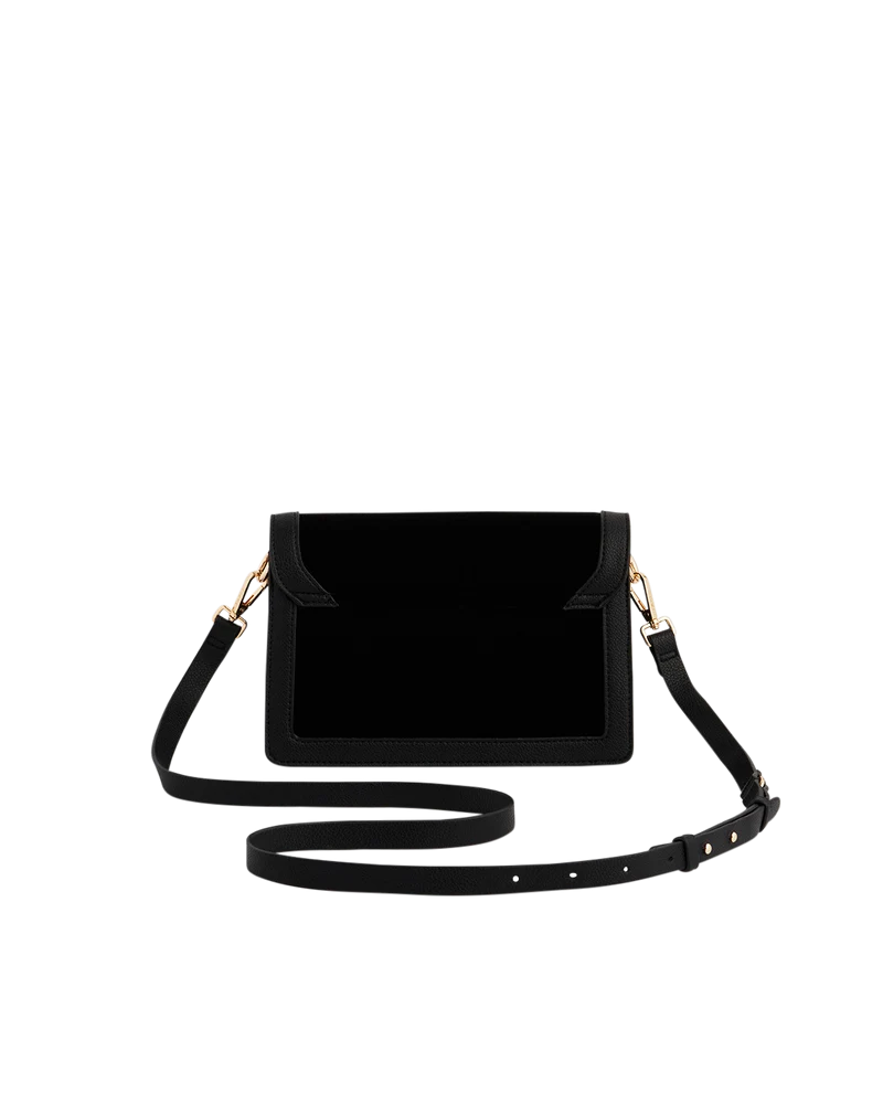 Black Botanical Velvet Embroidered Foldover Bag