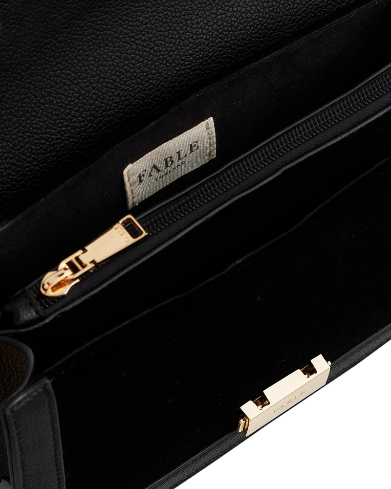 Black Botanical Velvet Embroidered Foldover Bag