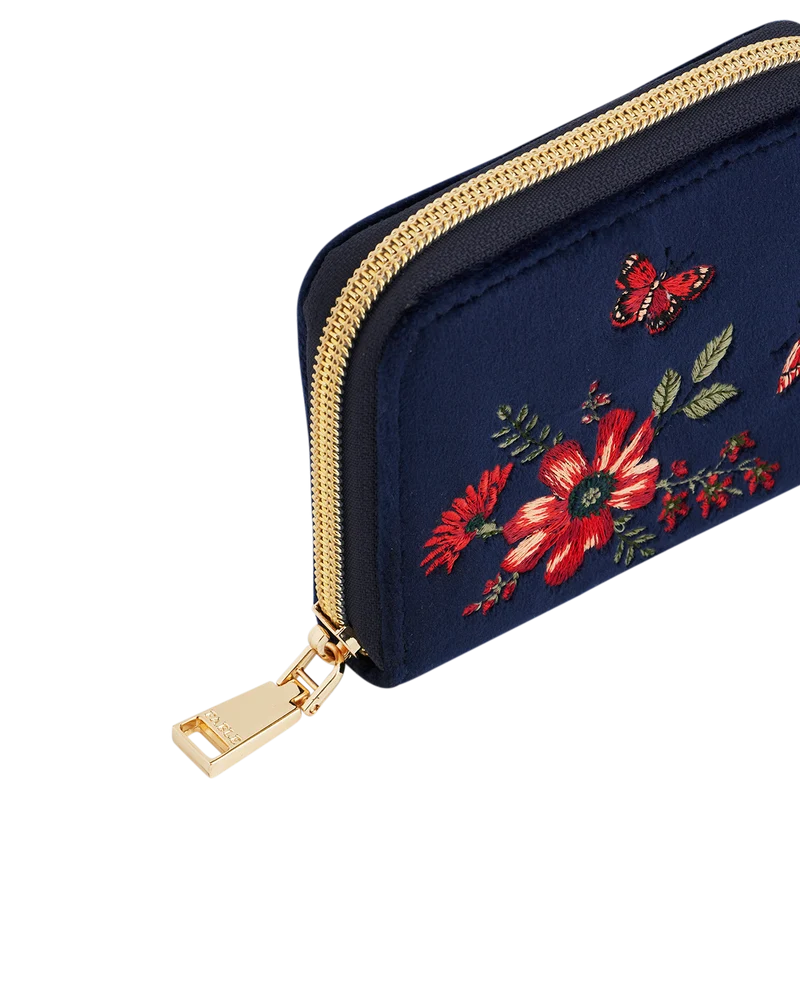 Navy Floral Velvet Purse Small