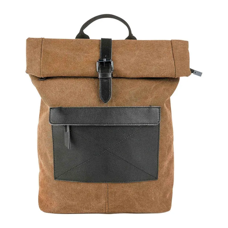 Sac à dos en toile et cuir BASTILLE Marron camel foncé