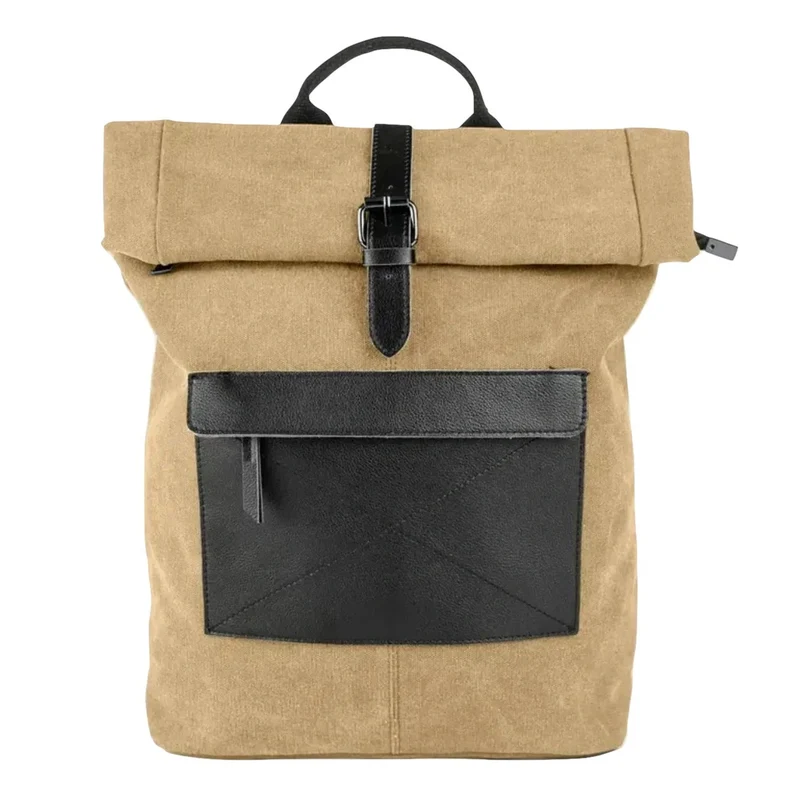 Sac à dos en toile et cuir BASTILLE Beige foncé
