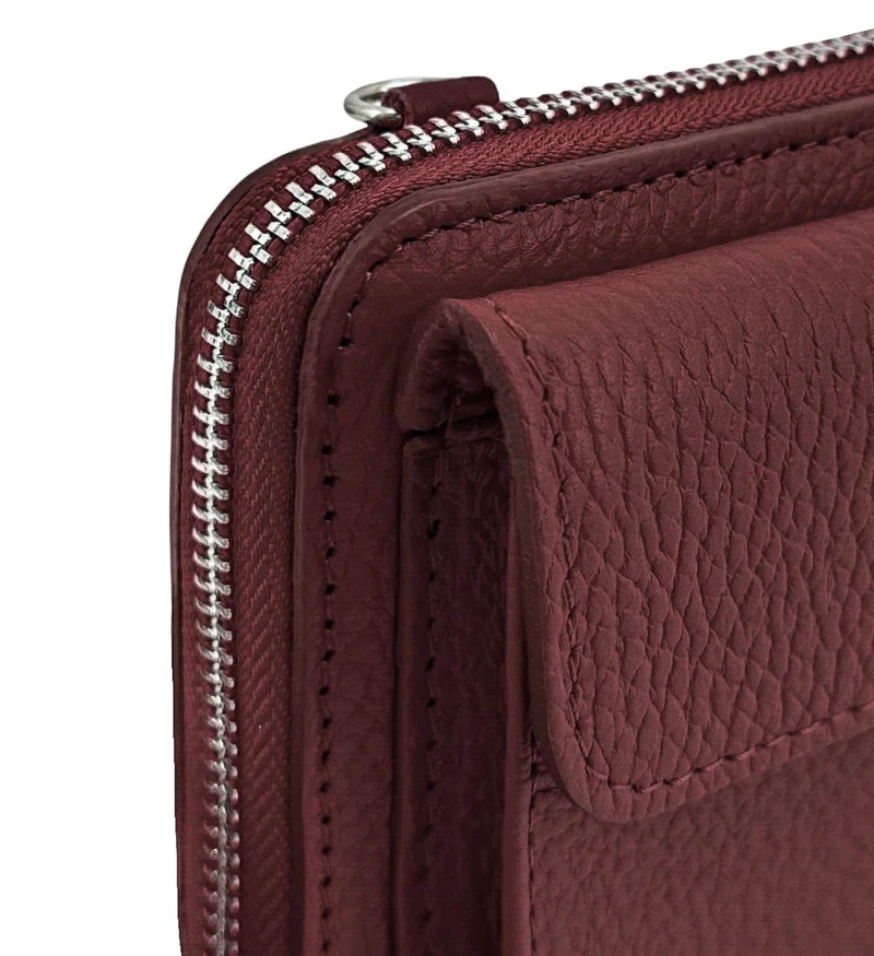 Sac portefeuille à bandoulière en cuir grainé CITY Bordeaux
