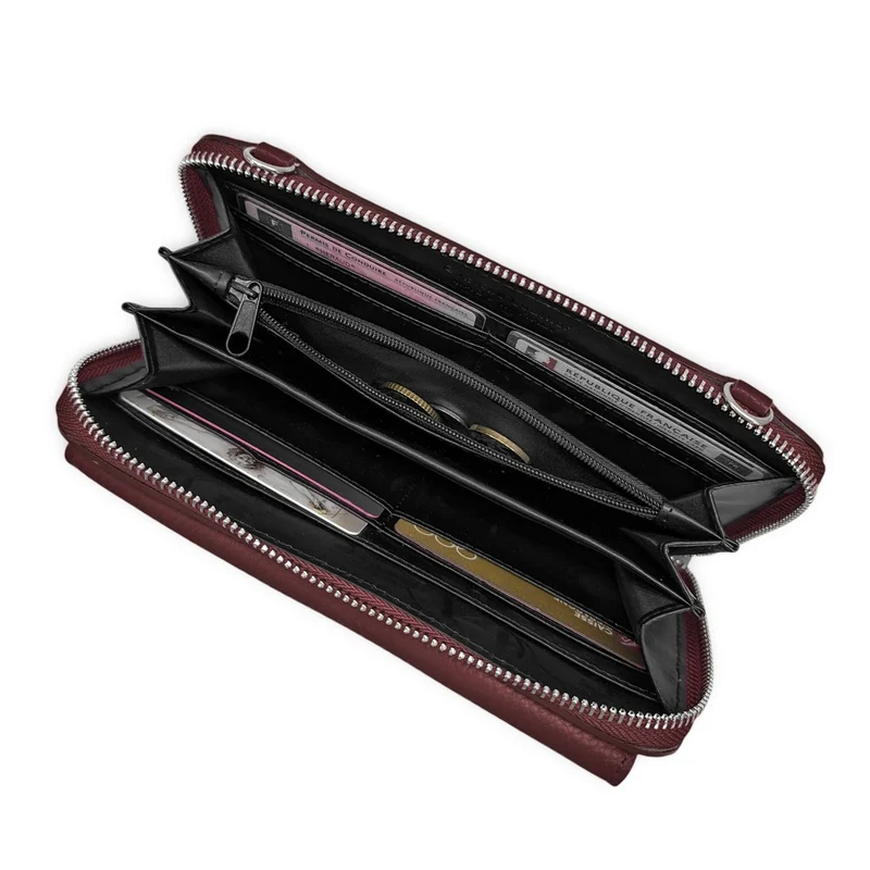 Sac portefeuille à bandoulière en cuir grainé CITY Bordeaux
