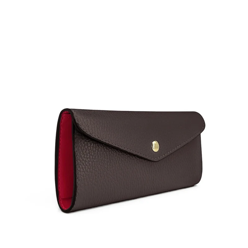 Pochette portefeuille en cuir grainé CLELIA Marron chocolat