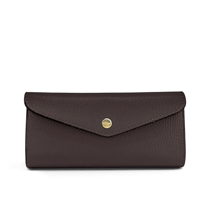 Pochette portefeuille en cuir grainé CLELIA Marron chocolat