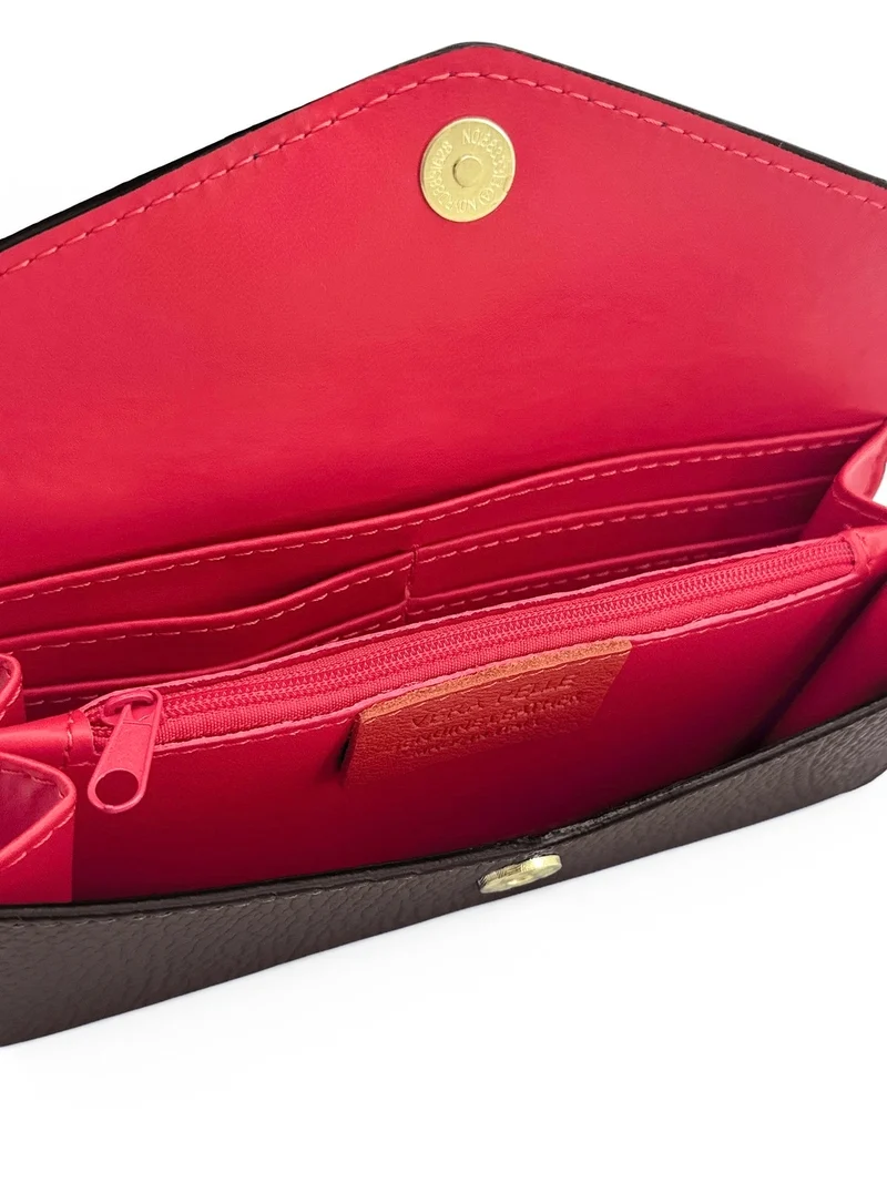 Pochette portefeuille en cuir grainé CLELIA Marron chocolat