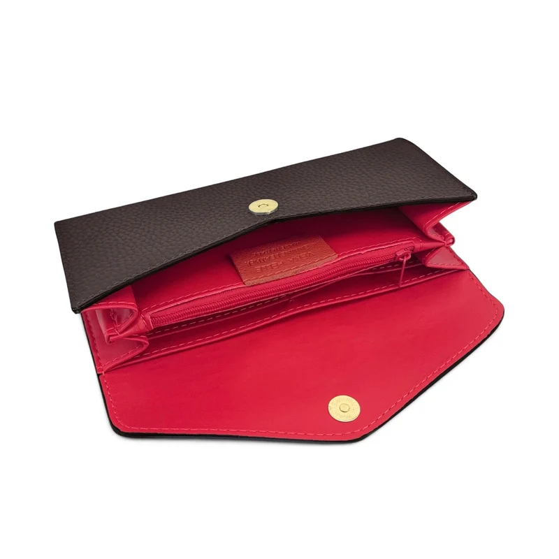 Pochette portefeuille en cuir grainé CLELIA Marron chocolat