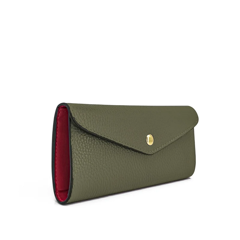 Pochette portefeuille en cuir grainé CLELIA Vert kaki