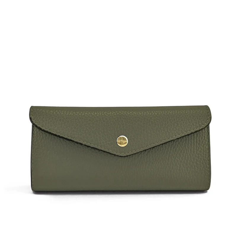 Pochette portefeuille en cuir grainé CLELIA Vert kaki