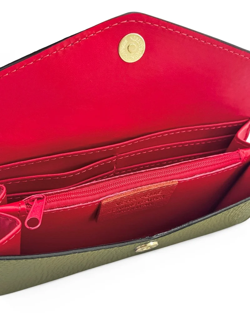 Pochette portefeuille en cuir grainé CLELIA Vert kaki