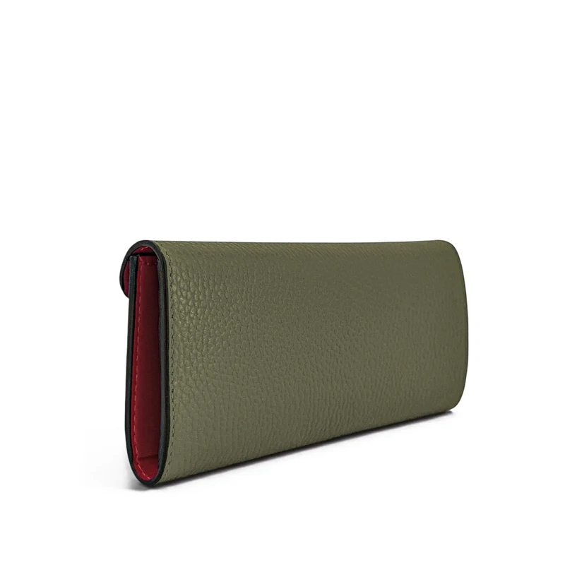 Pochette portefeuille en cuir grainé CLELIA Vert kaki