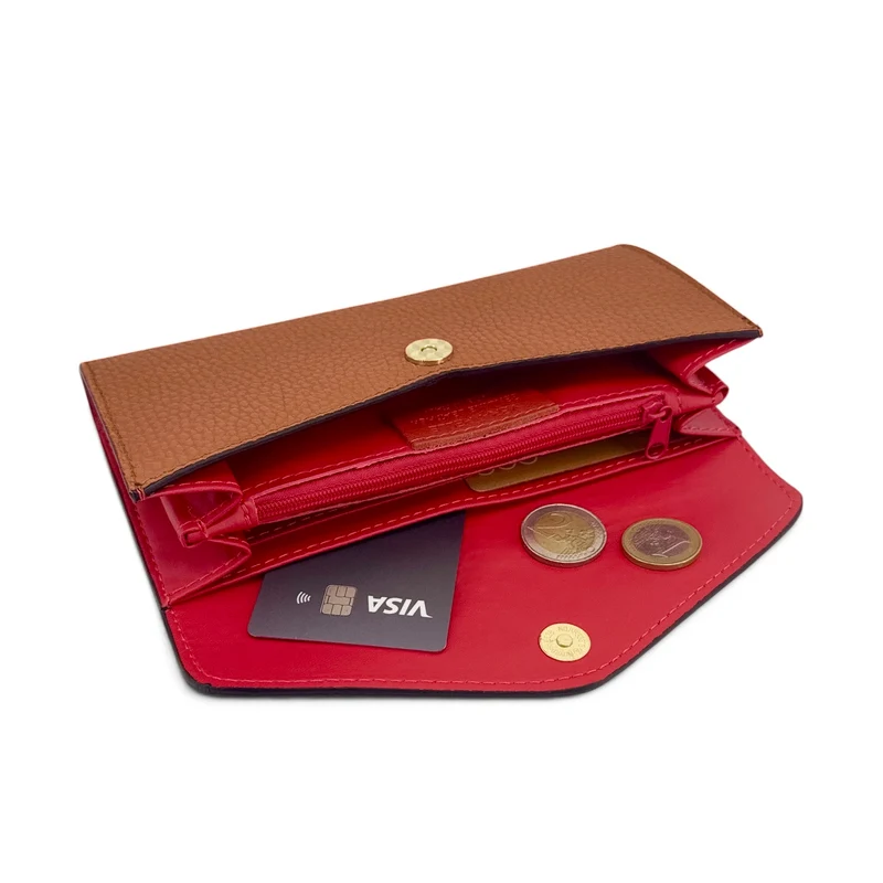 Pochette portefeuille en cuir grainé CLELIA Camel foncé
