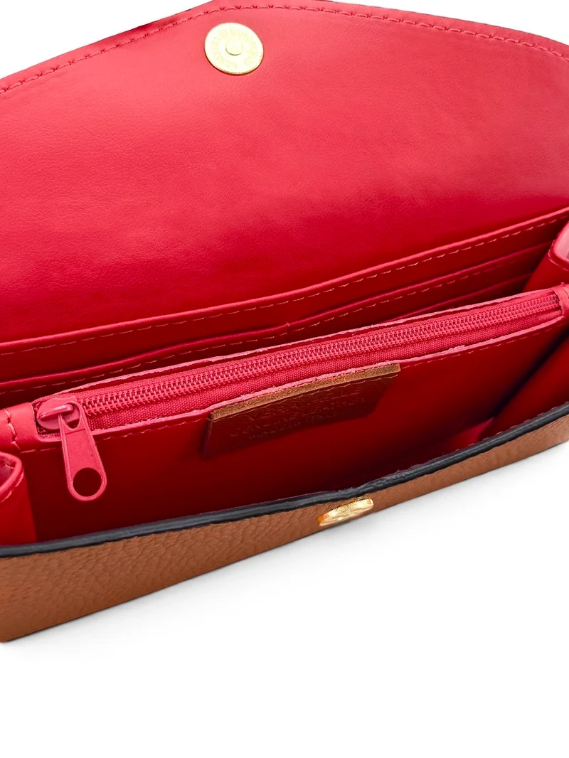 Pochette portefeuille en cuir grainé CLELIA Camel foncé