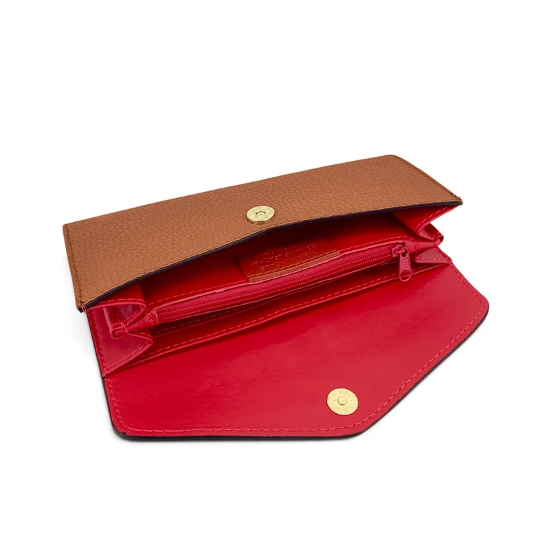 Pochette portefeuille en cuir grainé CLELIA Camel foncé