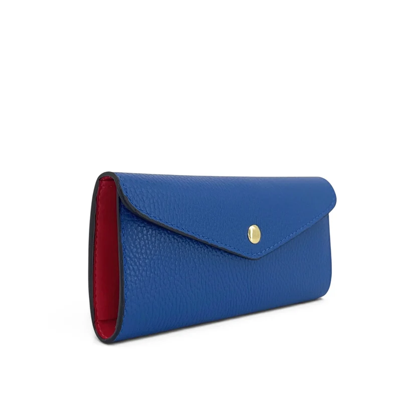 Pochette portefeuille en cuir grainé CLELIA Bleu roi