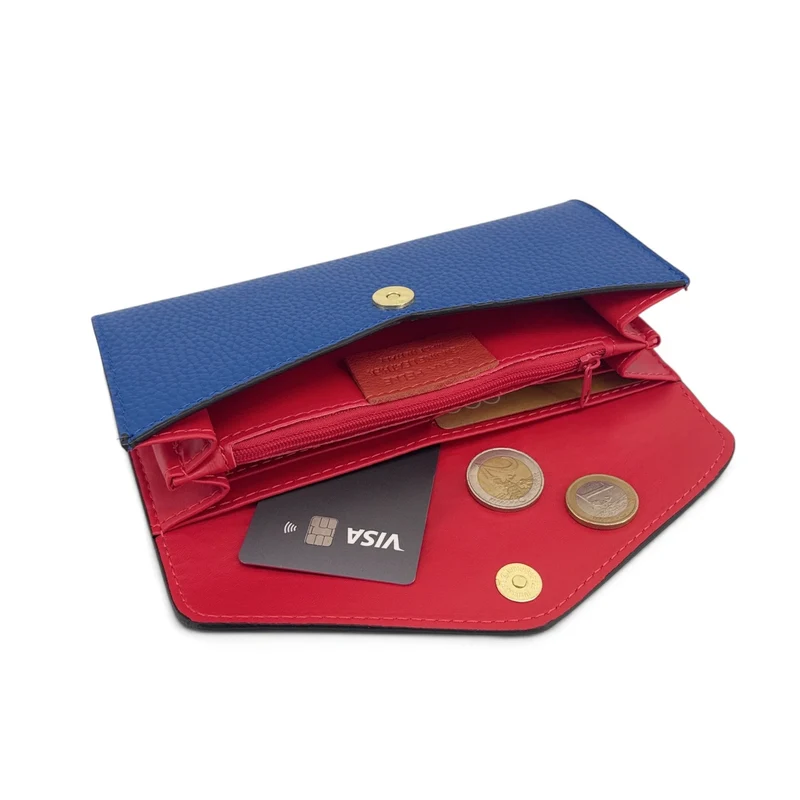 Pochette portefeuille en cuir grainé CLELIA Bleu roi