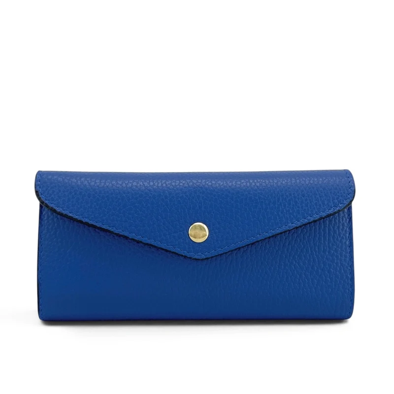 Pochette portefeuille en cuir grainé CLELIA Bleu roi