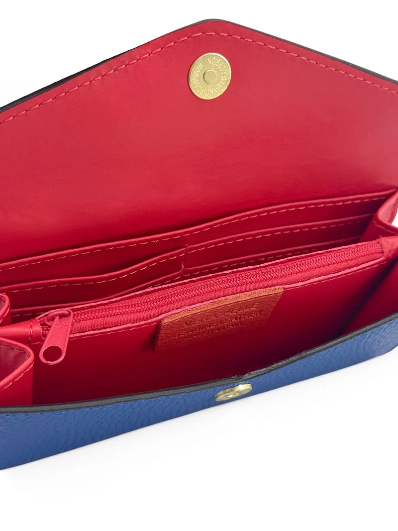 Pochette portefeuille en cuir grainé CLELIA Bleu roi
