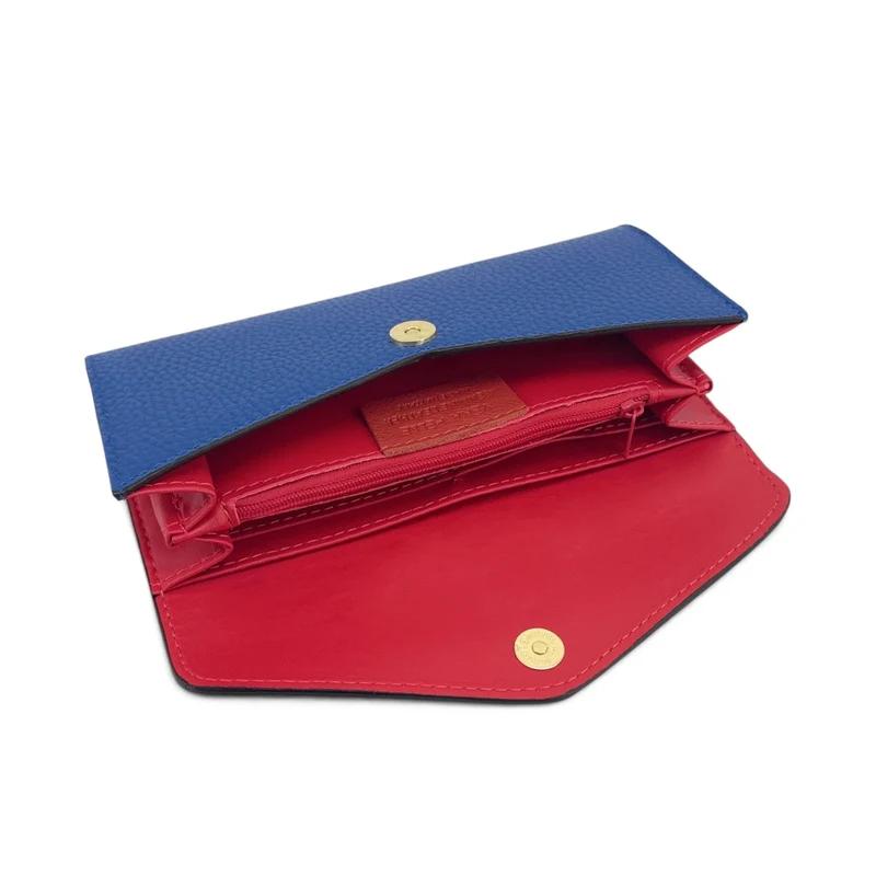 Pochette portefeuille en cuir grainé CLELIA Bleu roi
