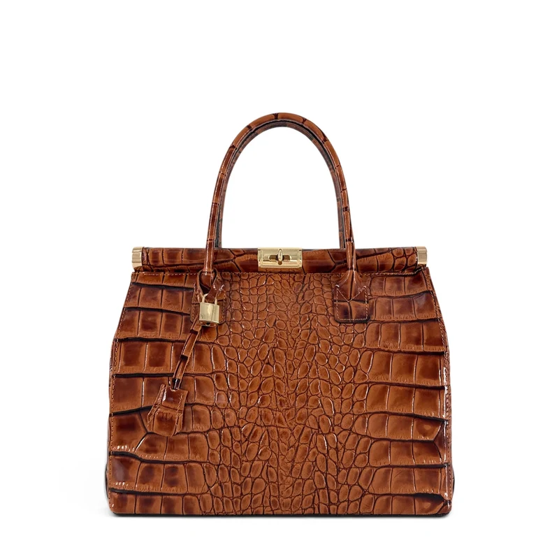 Sac bowling en cuir à motif crocodile TROCADERO CROCO Marron camel