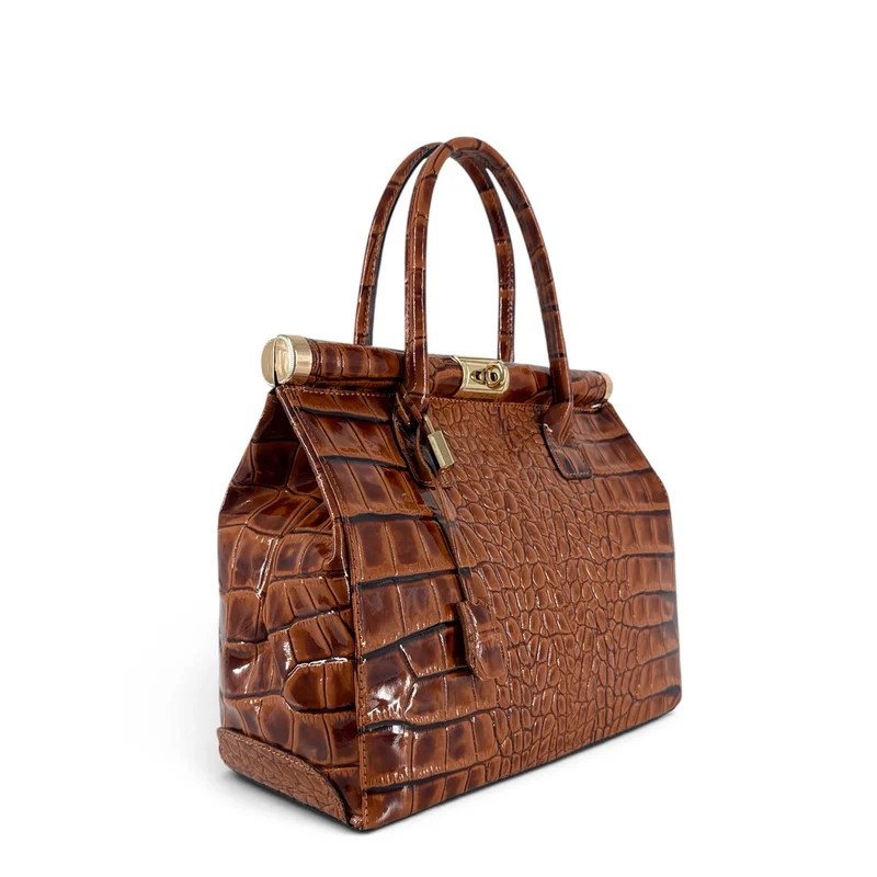Sac bowling en cuir à motif crocodile TROCADERO CROCO Marron camel