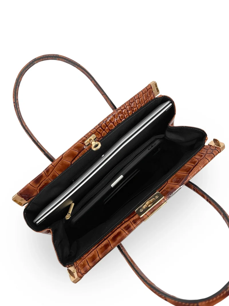 Sac bowling en cuir à motif crocodile TROCADERO CROCO Marron camel