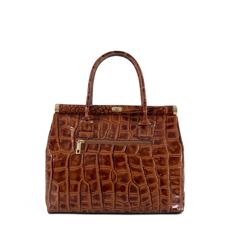 Sac bowling en cuir à motif crocodile TROCADERO CROCO Marron camel
