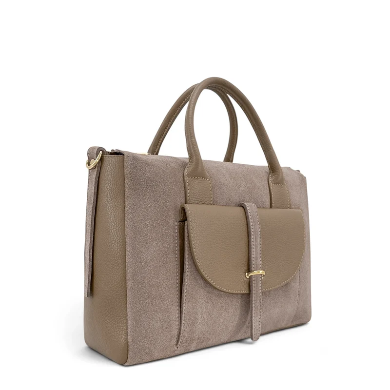 Sac bowling en cuir grainé et daim EDITO Taupe