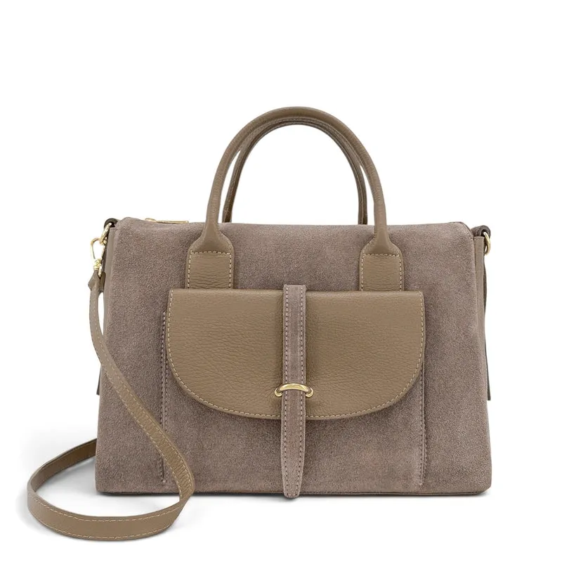 Sac bowling en cuir grainé et daim EDITO Taupe