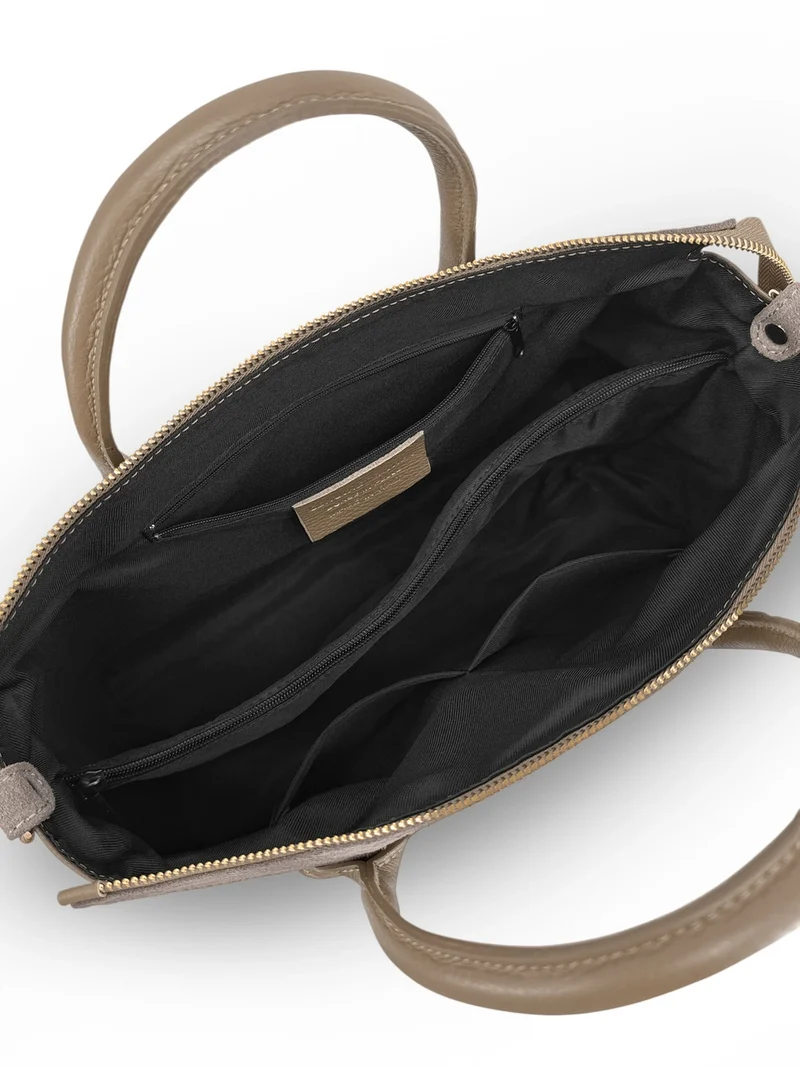 Sac bowling en cuir grainé et daim EDITO Taupe