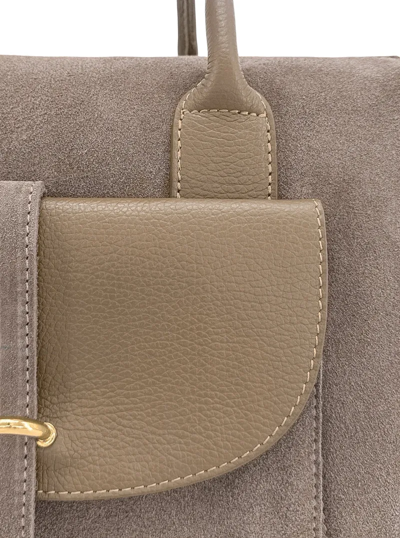 Sac bowling en cuir grainé et daim EDITO Taupe