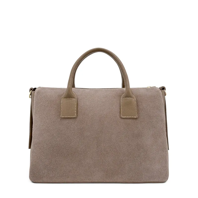Sac bowling en cuir grainé et daim EDITO Taupe
