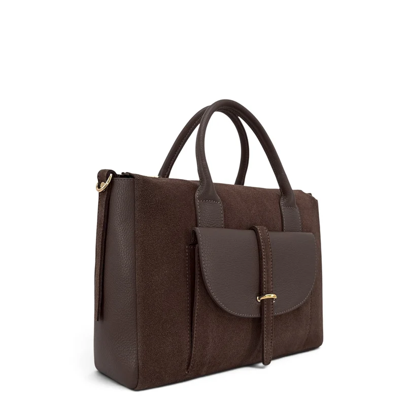 Sac bowling en cuir grainé et daim EDITO Marron chocolat