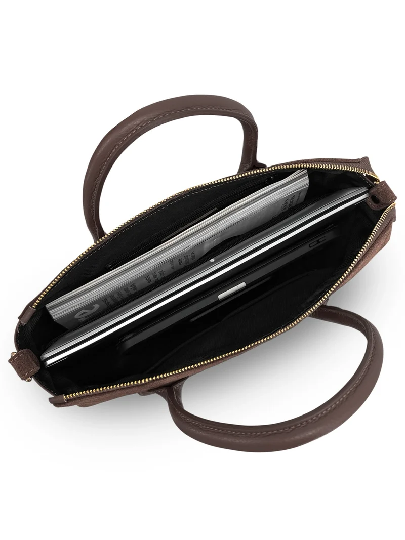 Sac bowling en cuir grainé et daim EDITO Marron chocolat