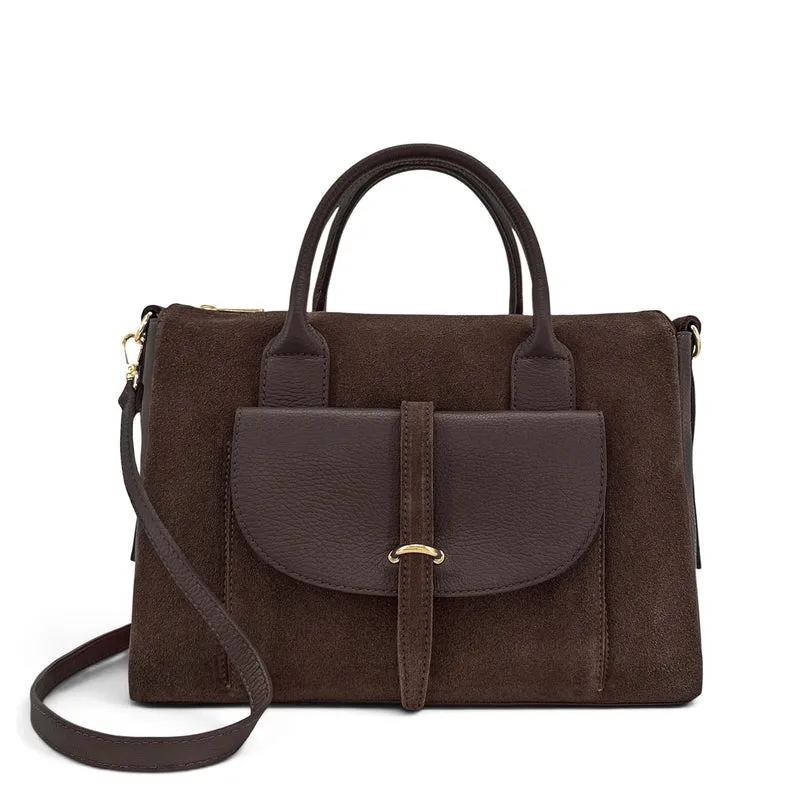 Sac bowling en cuir grainé et daim EDITO Marron chocolat