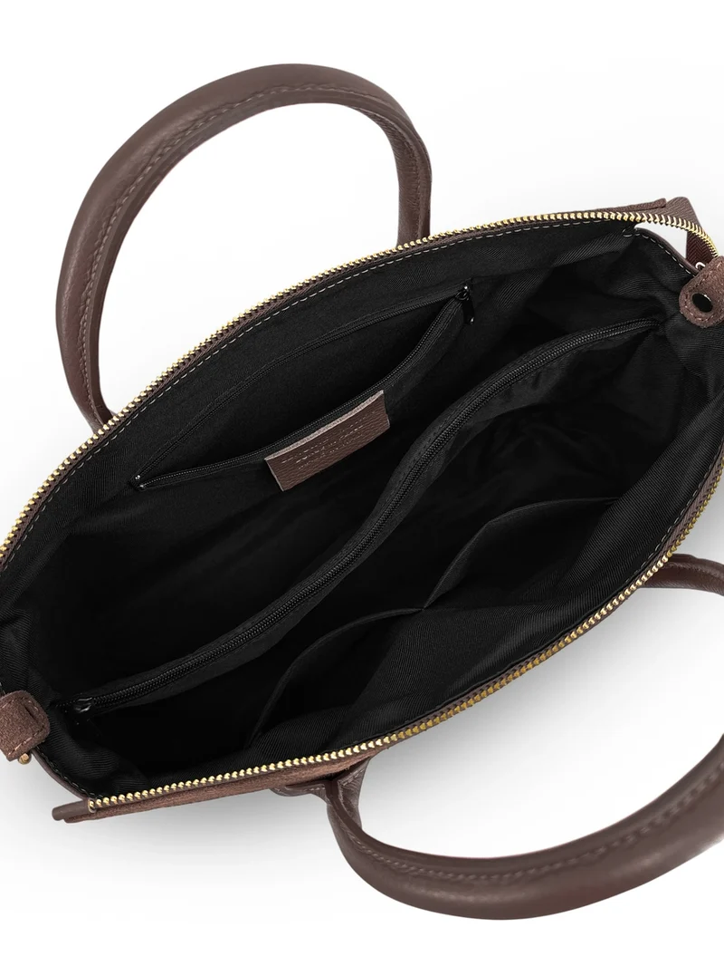 Sac bowling en cuir grainé et daim EDITO Marron chocolat