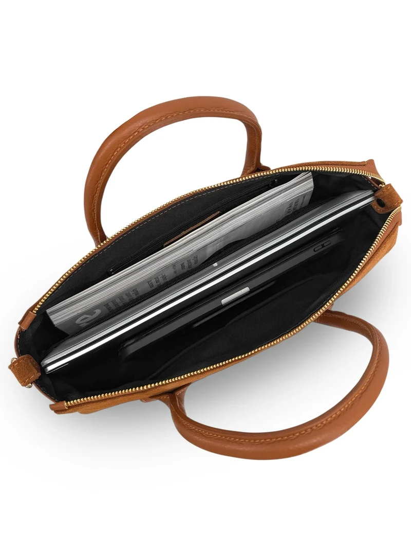 Sac bowling en cuir grainé et daim EDITO Marron camel