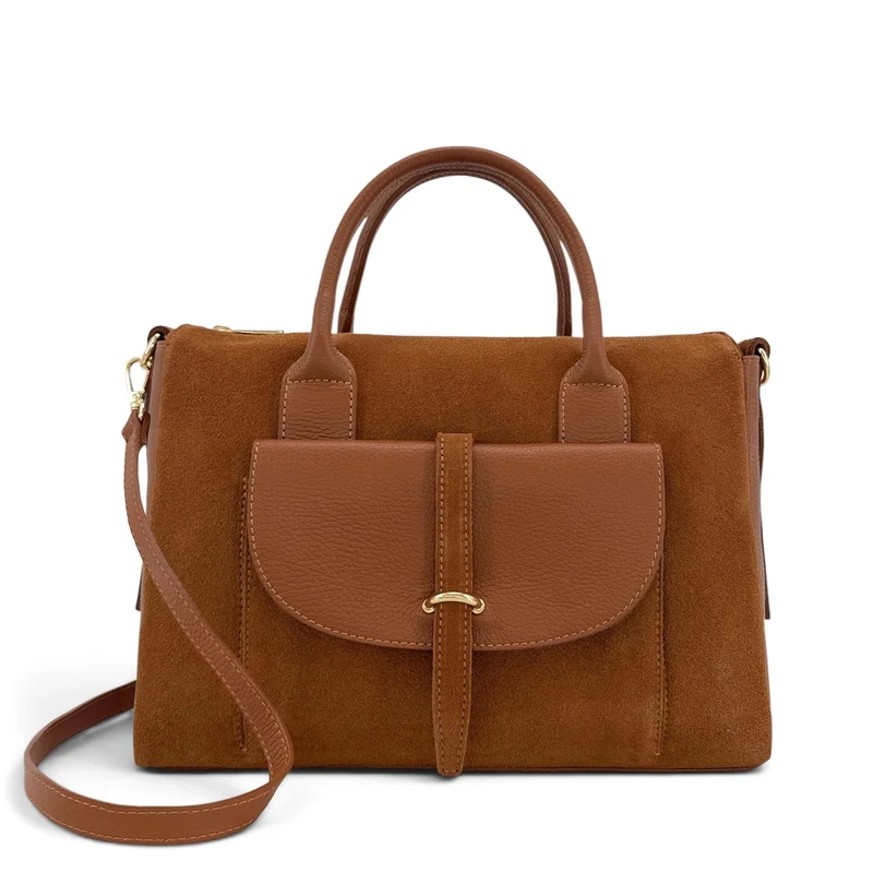 Sac bowling en cuir grainé et daim EDITO Marron camel