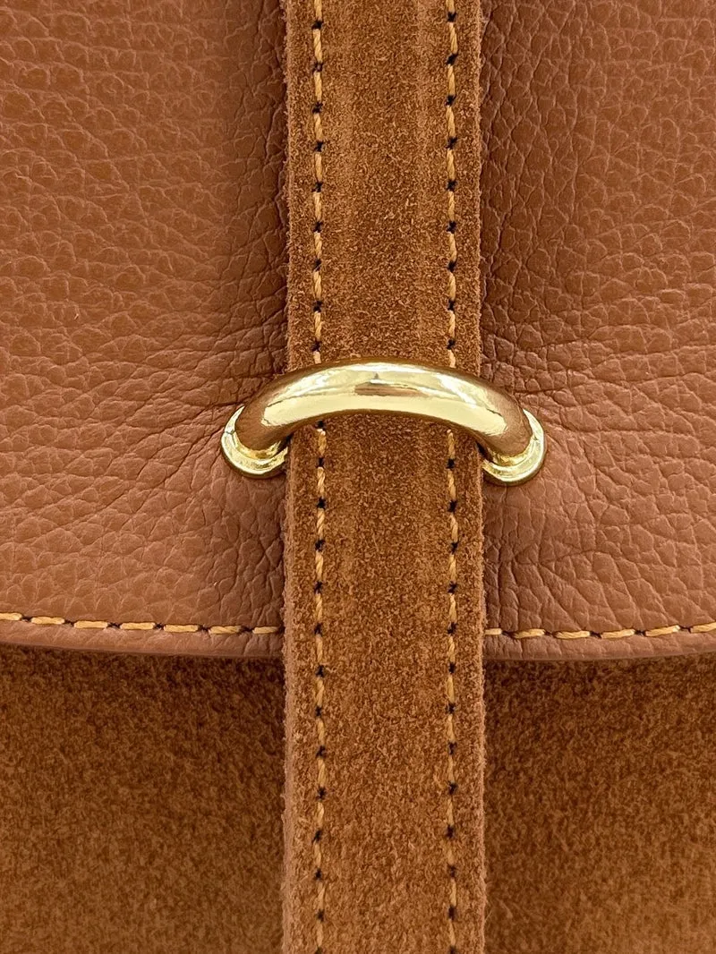 Sac bowling en cuir grainé et daim EDITO Marron camel