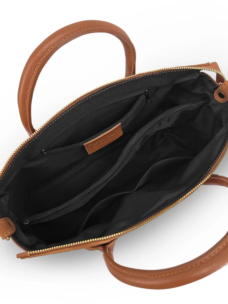 Sac bowling en cuir grainé et daim EDITO Marron camel