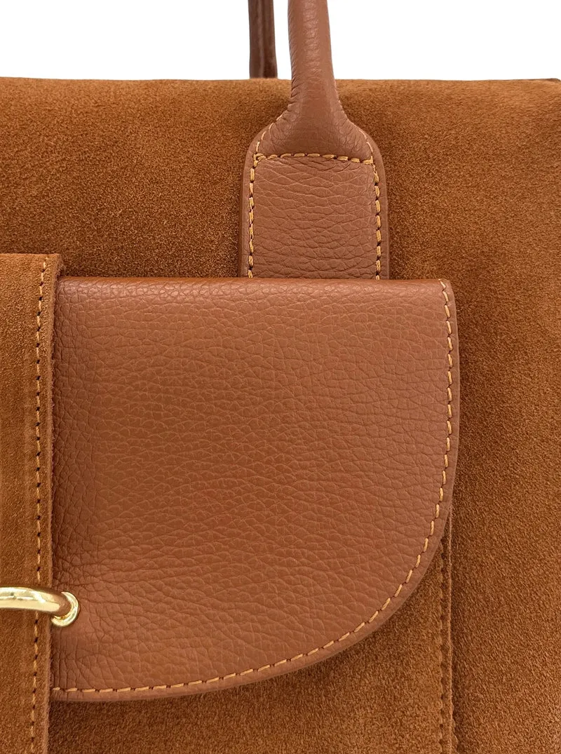 Sac bowling en cuir grainé et daim EDITO Marron camel