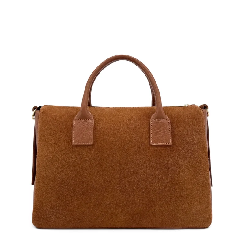 Sac bowling en cuir grainé et daim EDITO Marron camel