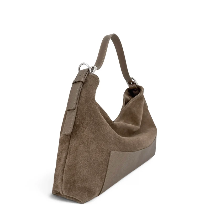 Sac Hobo en cuir grainé et daim HARVEY SUEDE Taupe