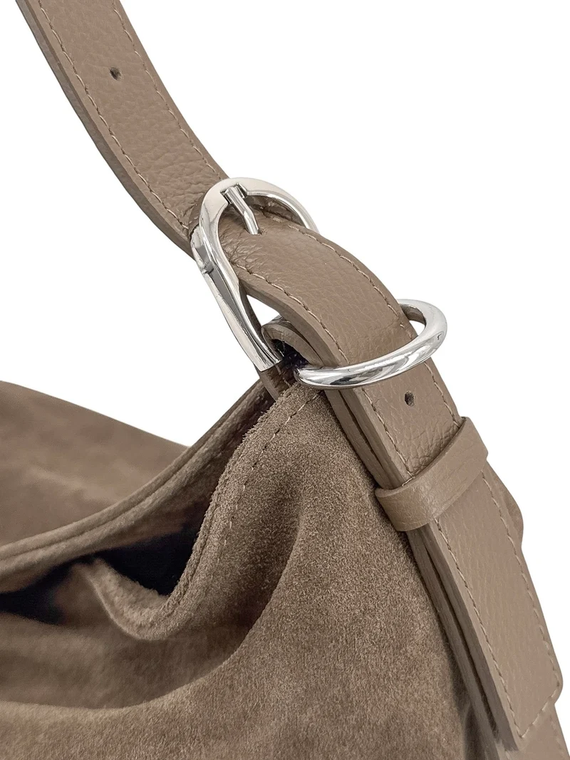 Sac Hobo en cuir grainé et daim HARVEY SUEDE Taupe