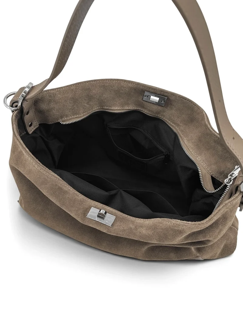 Sac Hobo en cuir grainé et daim HARVEY SUEDE Taupe